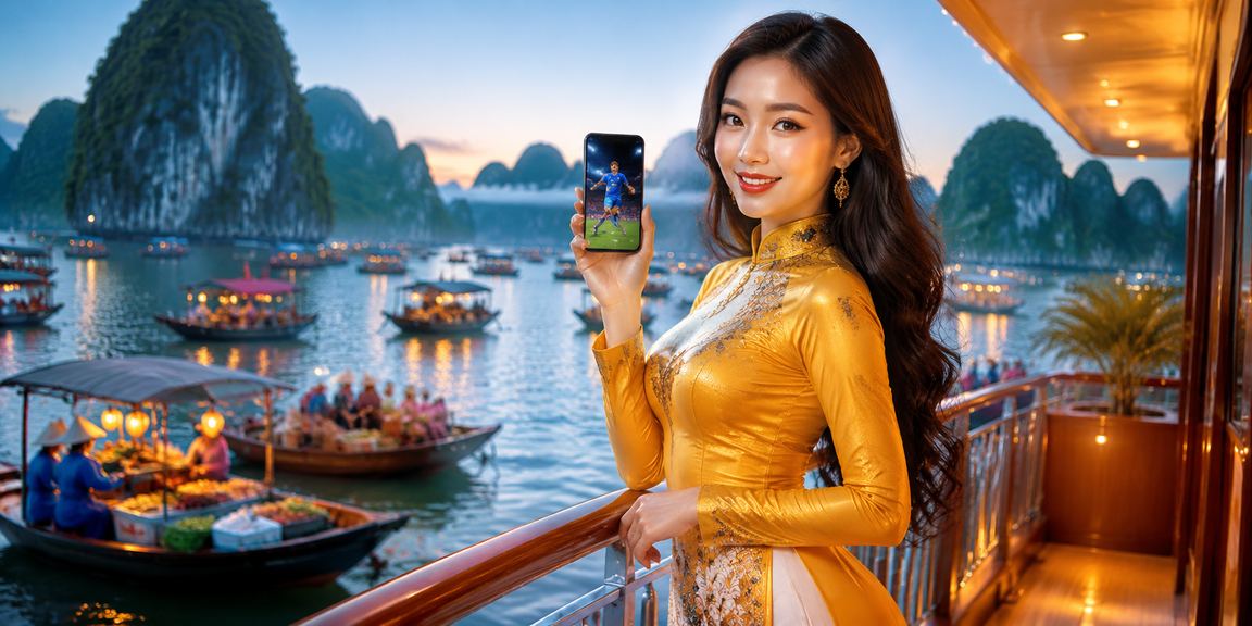 Người chơi cá cược thể thao tàu du lịch Hạ Long trong trang phục áo dài